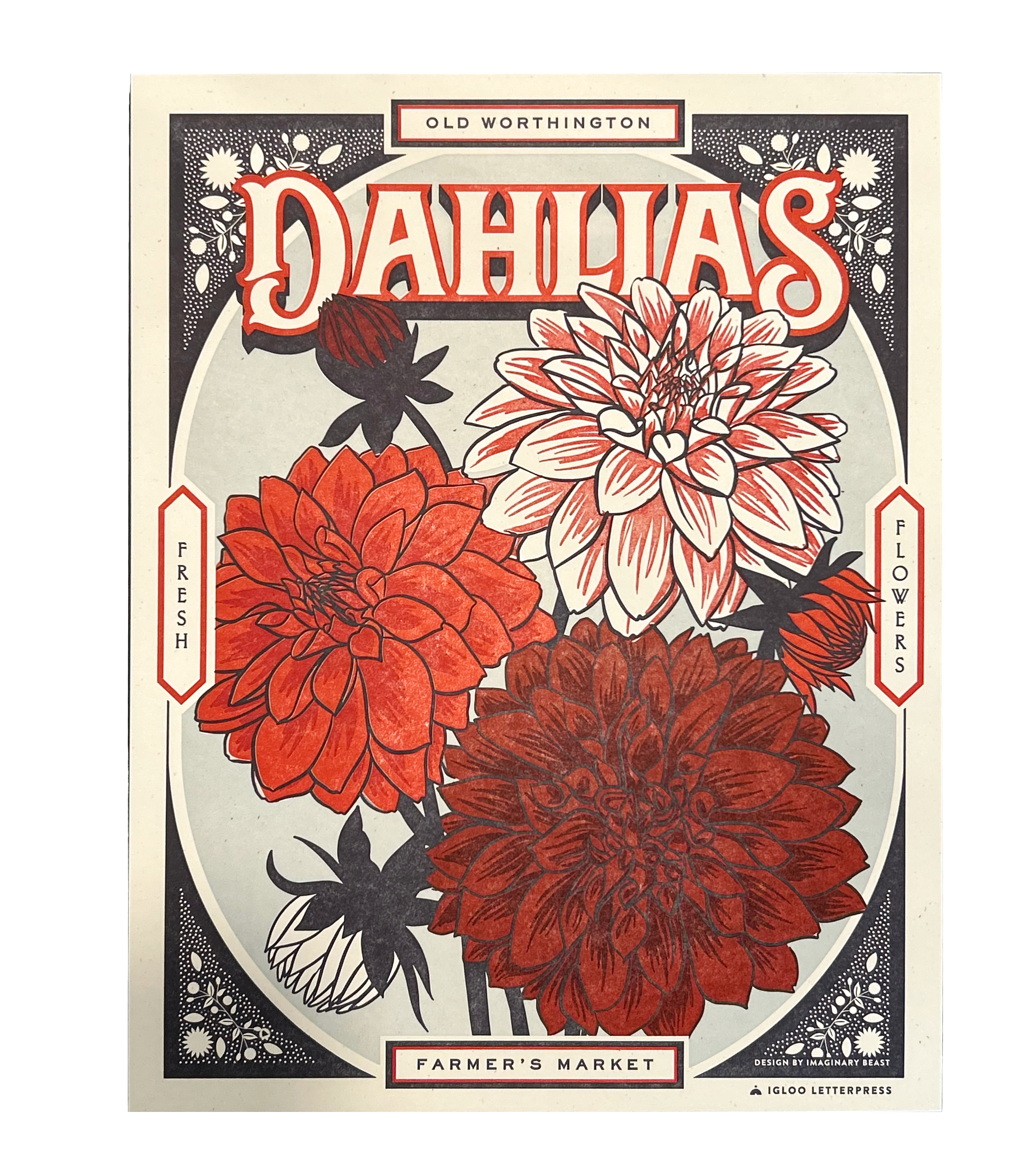 Farmers Market Dahlia Letterpress Poster