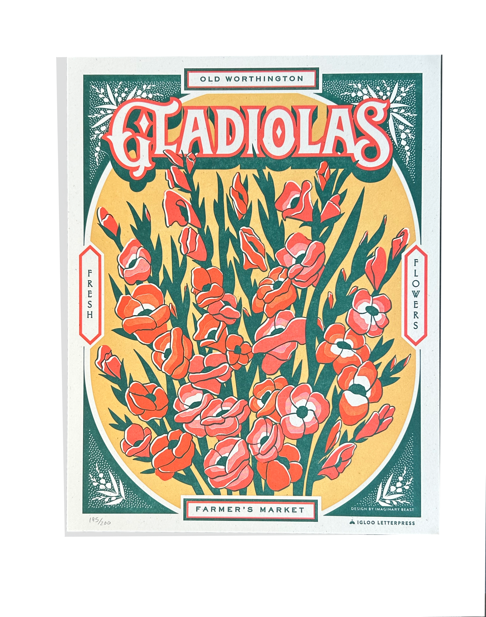 Farmers Market Gladiola Letterpress Poster