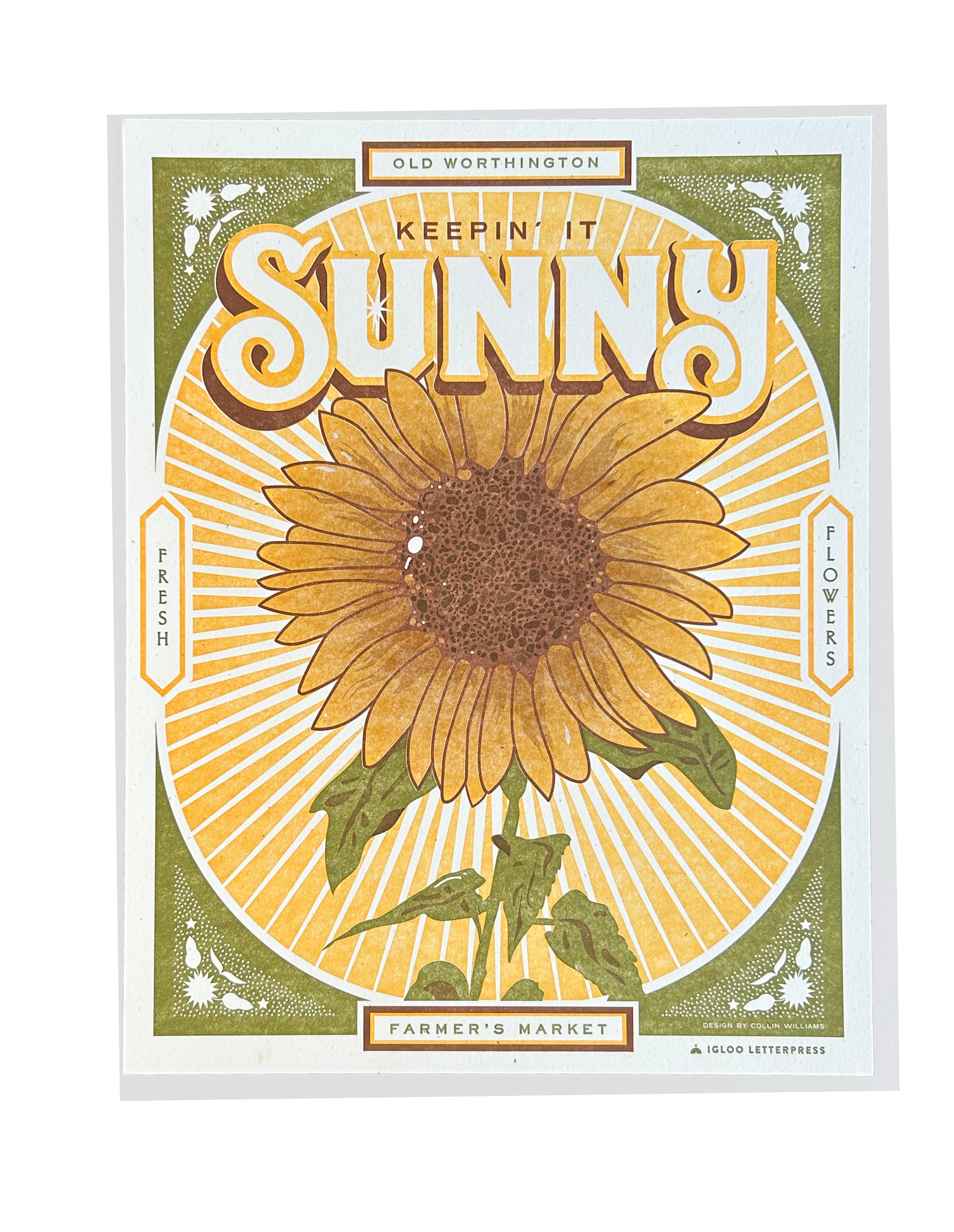 Sunflower Farmers Market Letterpress Poster