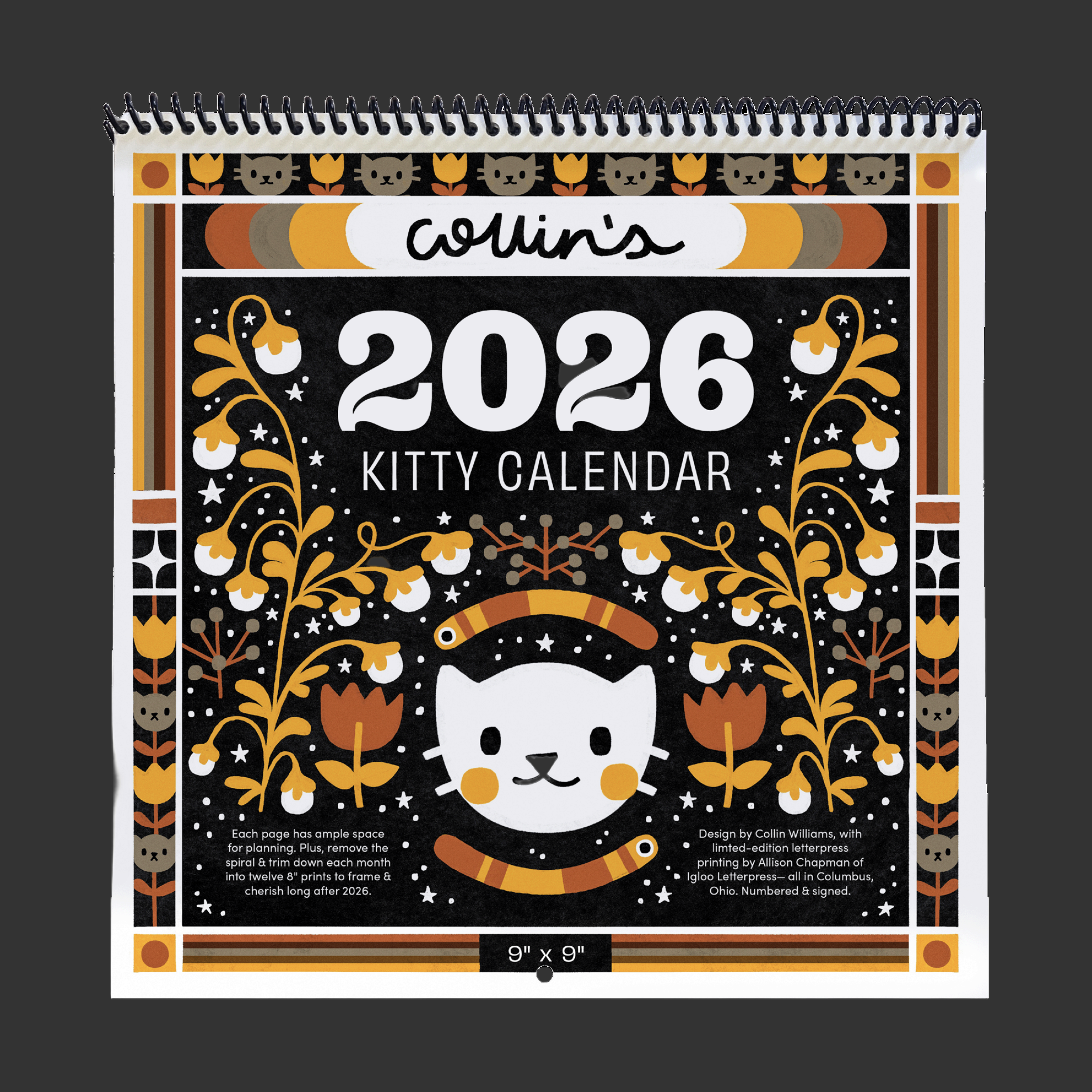 2026 Letterpress Kitty Calendar – Igloo Letterpress