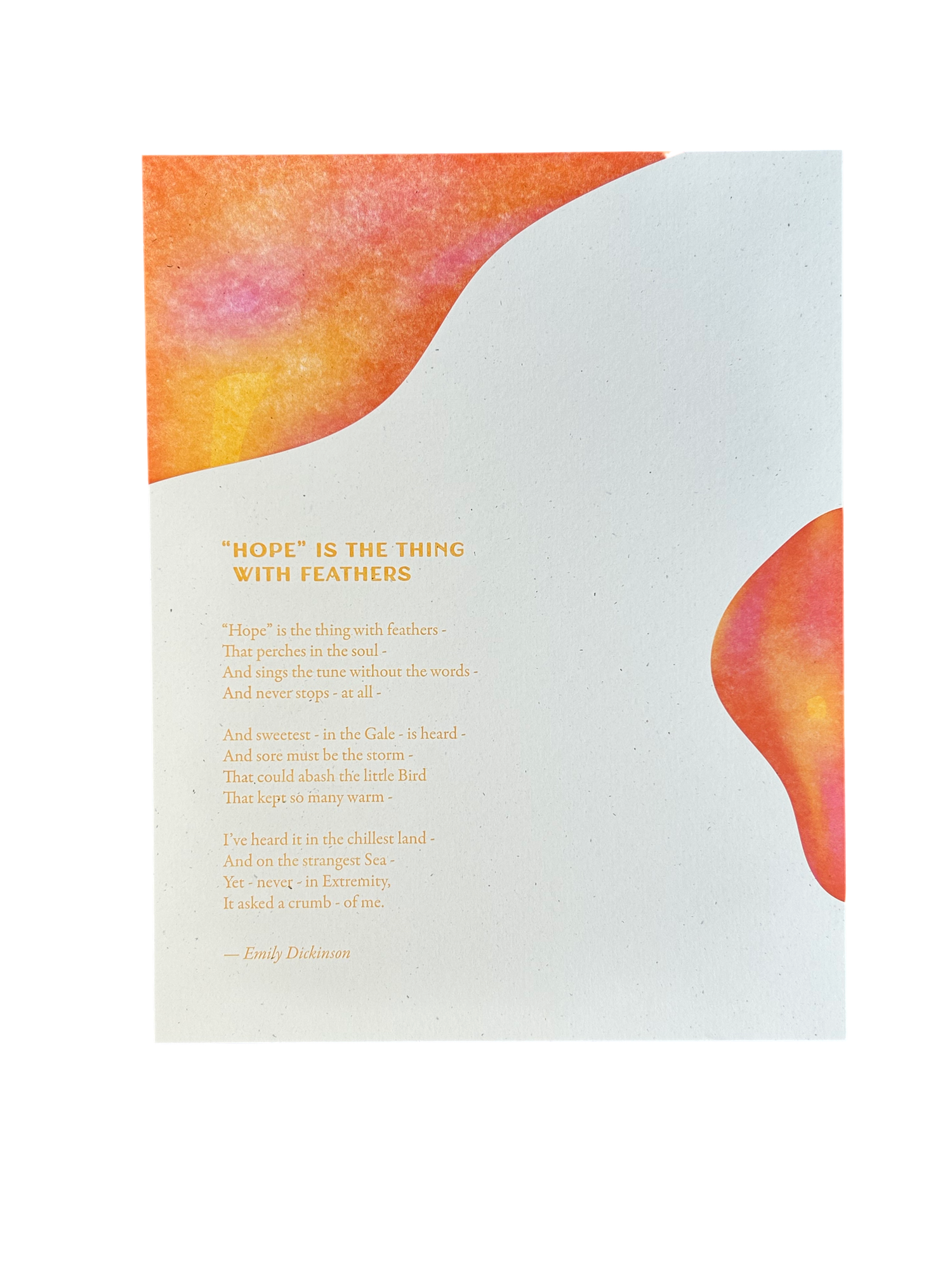 Hope Is The Thing With Feathers Letterpress Poster