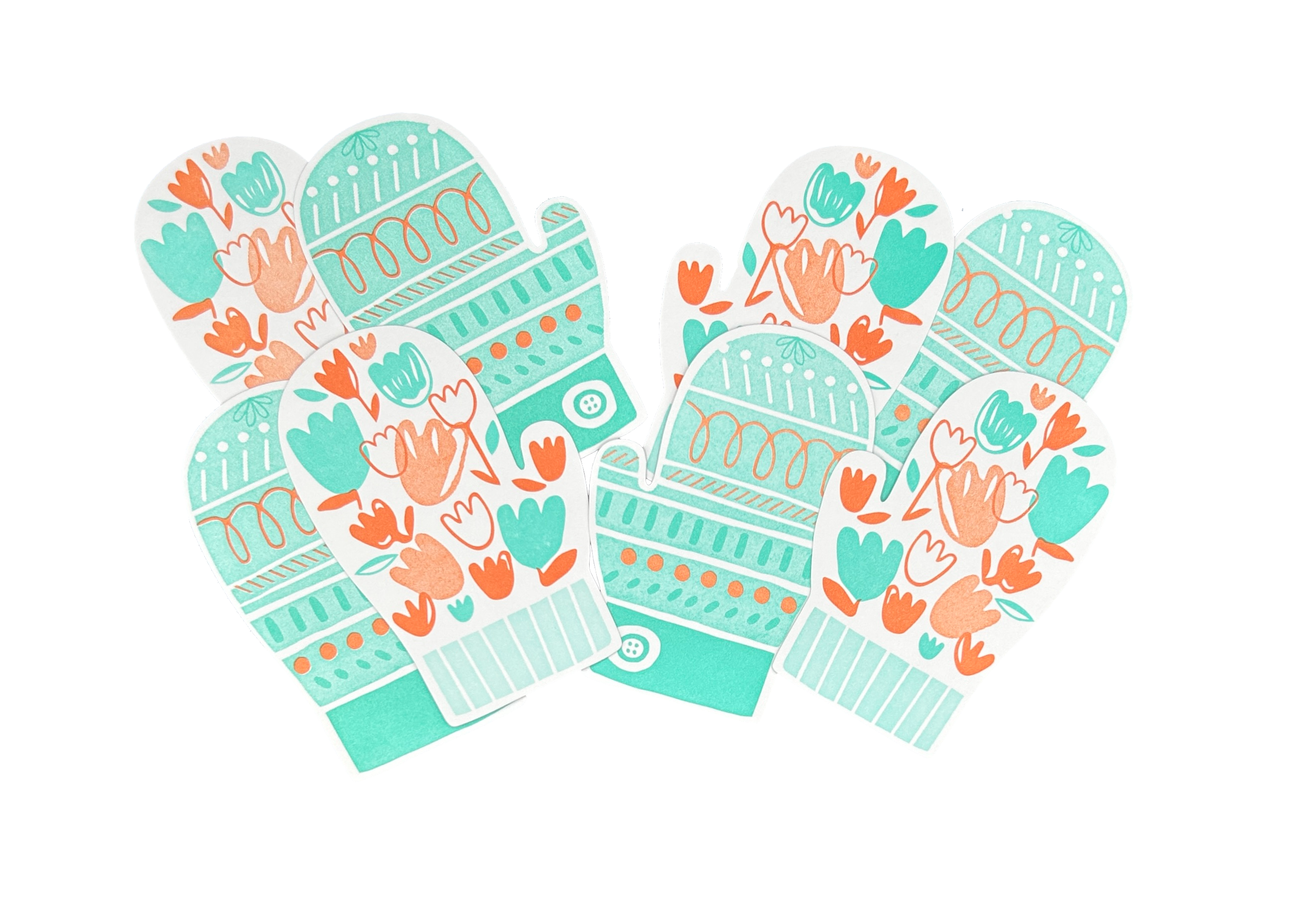 Coral + Mint Mittens Letterpress Gift Tags (set of 8)