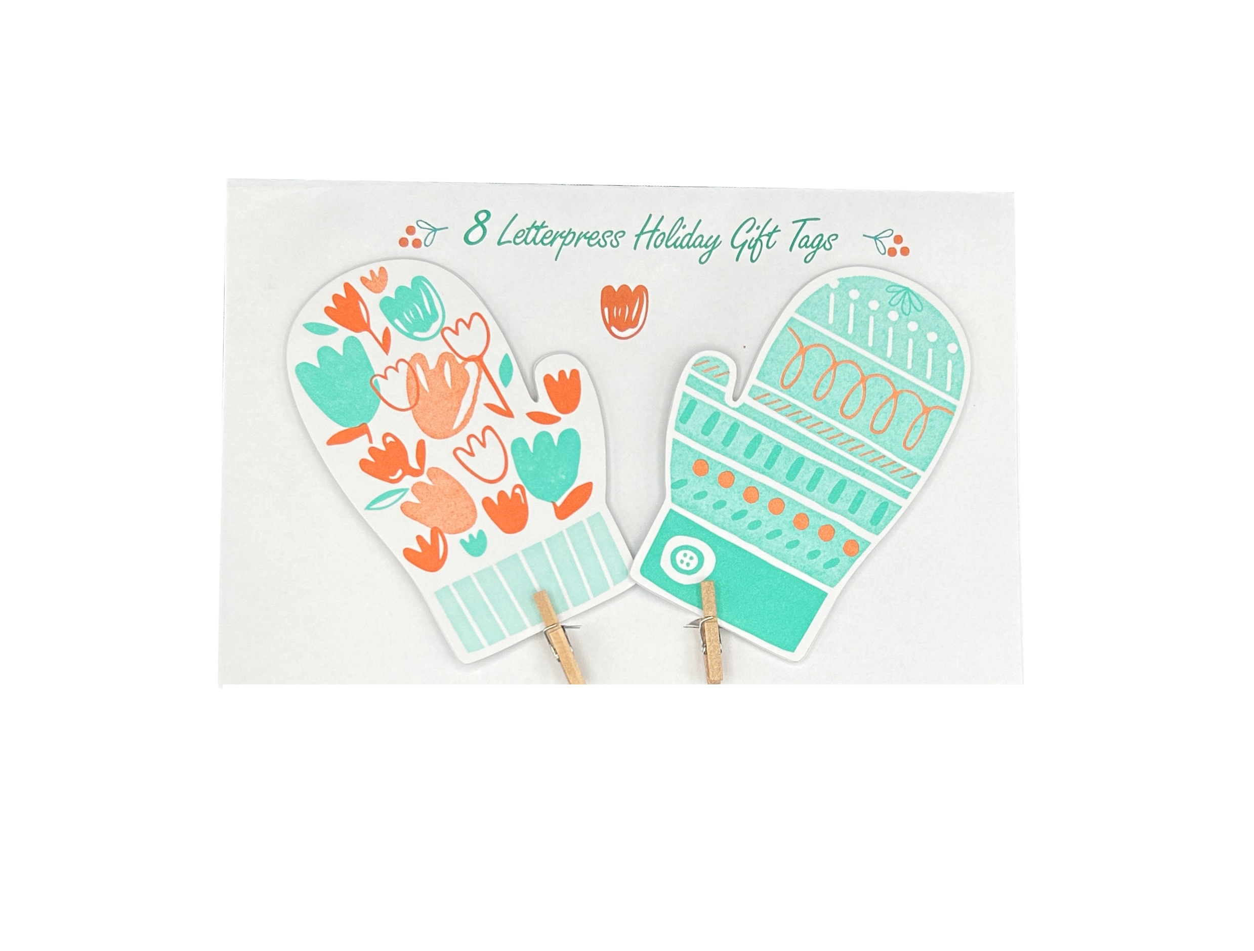 Coral + Mint Mittens Letterpress Gift Tags (set of 8)