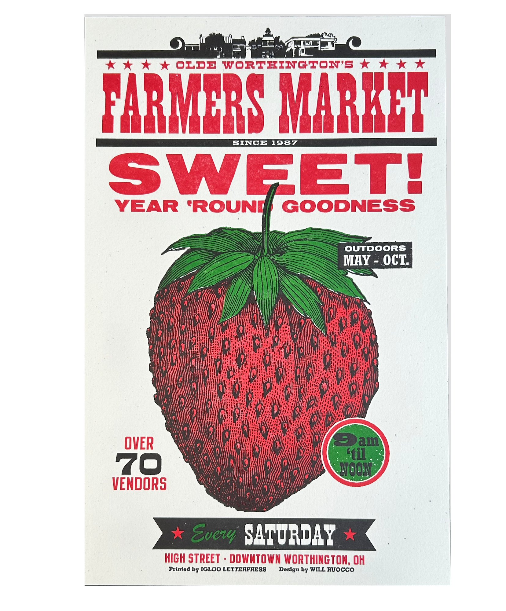 Strawberry Farmers Market Letterpress Poster