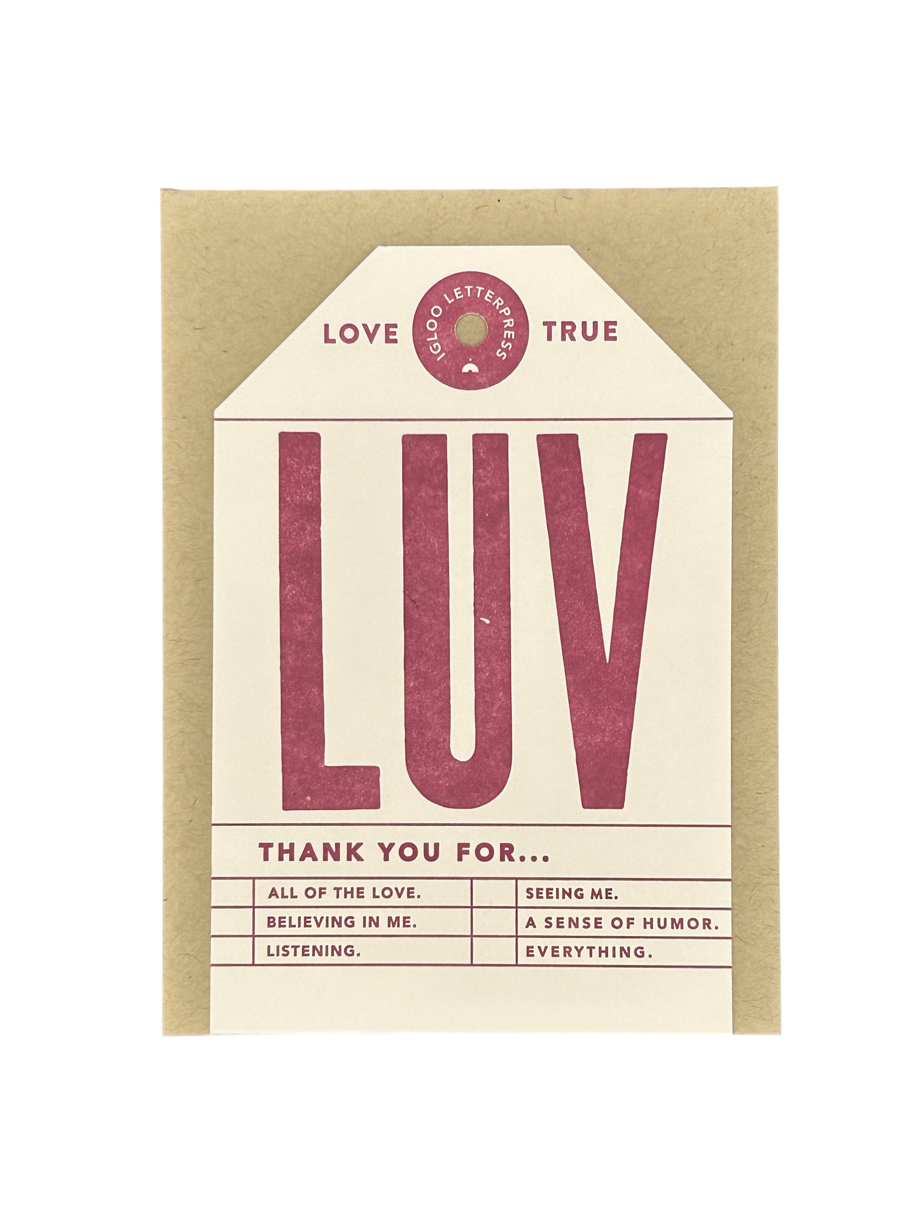 LUV Tag Letterpress Card
