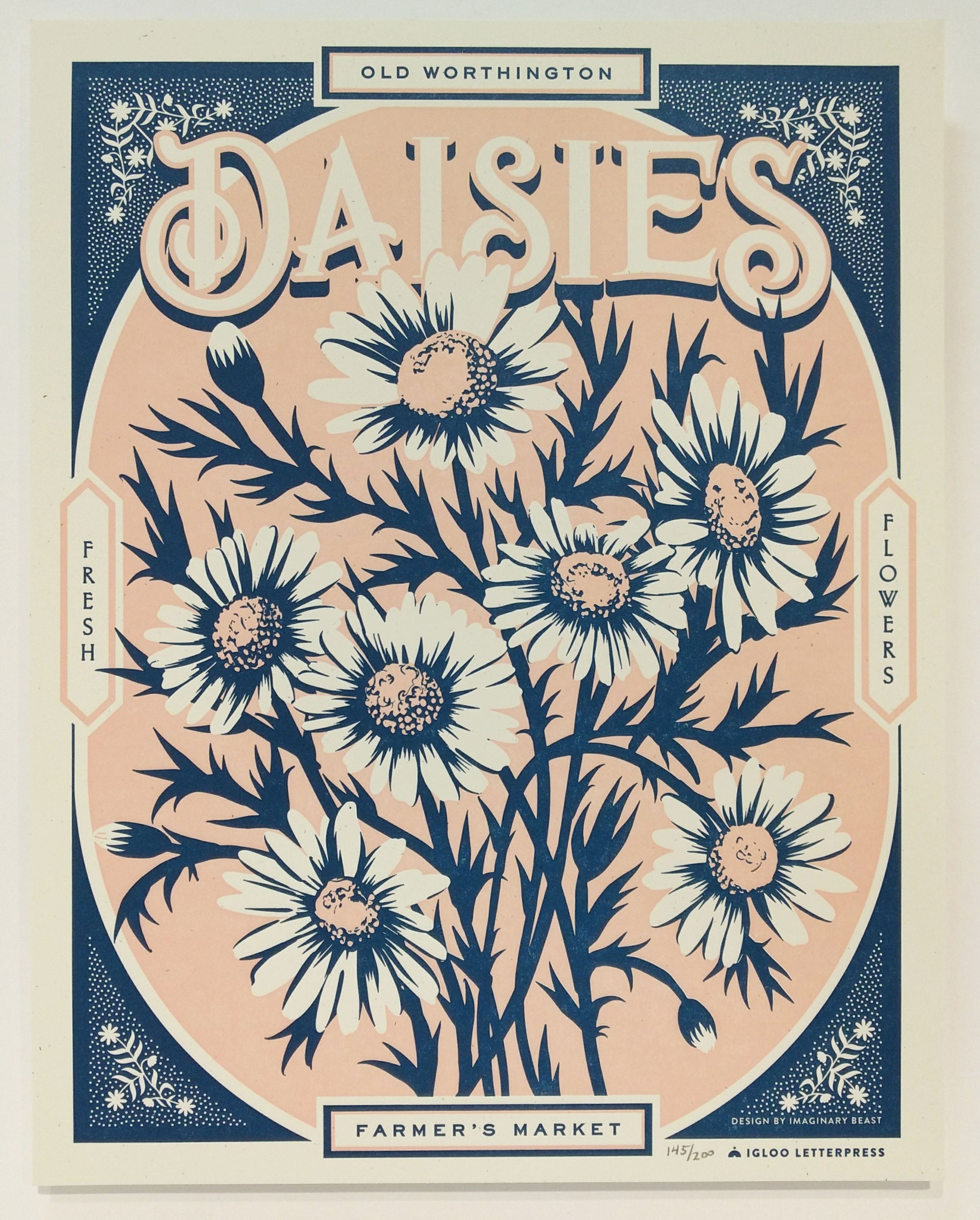 Daisies Farmers Market Letterpress Poster