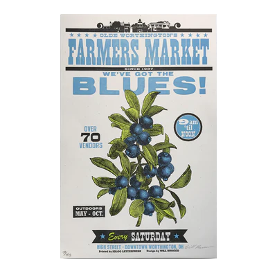 Blueberry Farmers Market Letterpress Poster