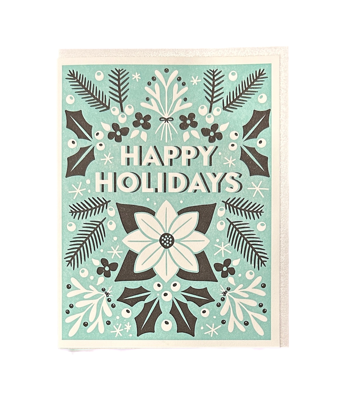 Happy Holidays Poinsettia Botanical Letterpress Card