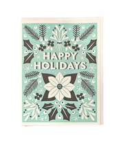 Happy Holidays Poinsettia Botanical Letterpress Card