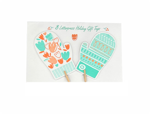 Coral + Mint Mittens Letterpress Gift Tags (set of 8)