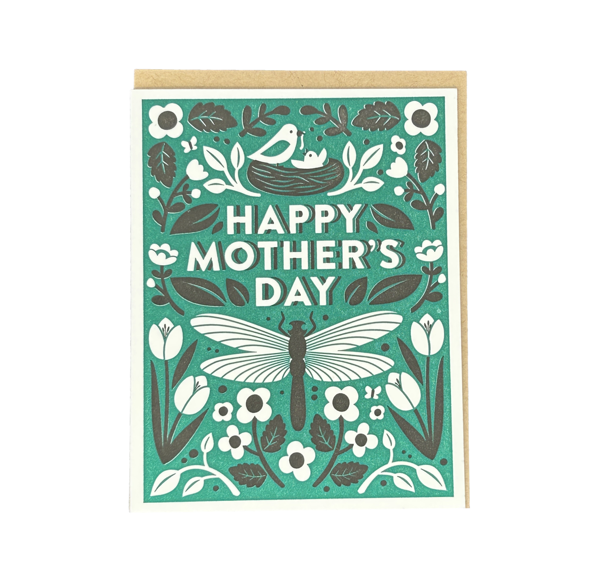 Happy Mother's Day Dragonfly Botanical Letterpress Card